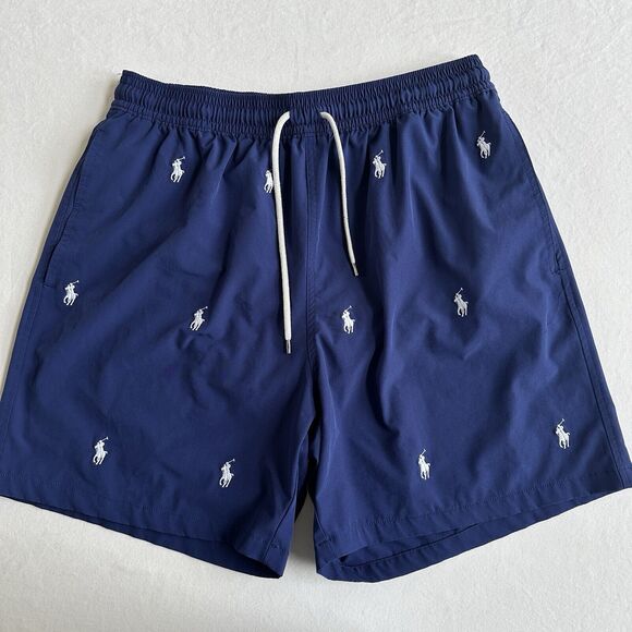 Polo Ralph Lauren Other - Polo Ralph Lauren Trunk Swim Shorts All Over Embroidered Pony Blue 2XL